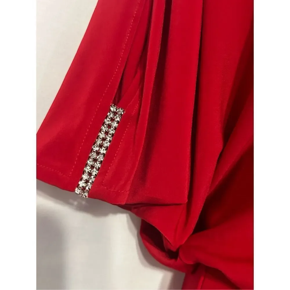 Beautiful‎ NEW WITH TAGS 1990s Cache Red Satin Batwing Cutout Draped Dress XS